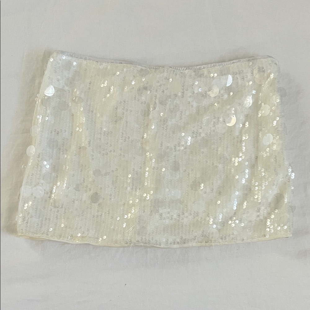 Sequin Embellished Cream Skirt